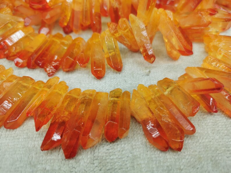 Centrial drilled--Titanium Quartz Crystal Point Stick Beads strand 8 Spikes sharp beads sticks necklace 20-40mm