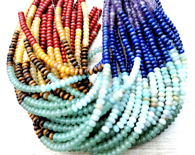 Natural 7 stone Chakra Beads Rondelle Gemstone Amethyst Lapis Sodalite Aventurine Tigers Eye Yellow Jade Red Jasper Amazonite 16 Strand