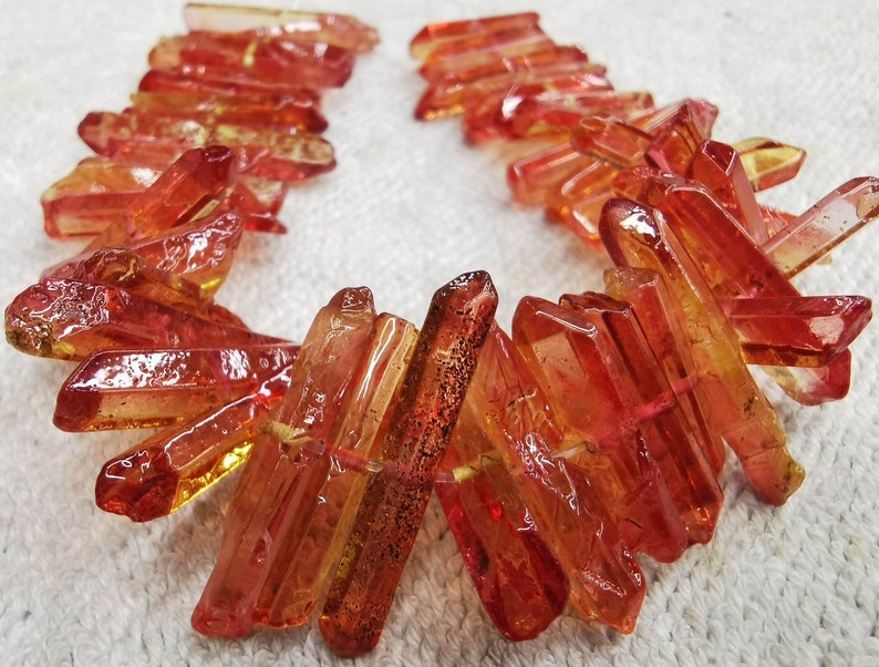 Centrial drilled--Titanium Quartz Crystal Point Stick Beads strand 8 Spikes sharp beads sticks necklace 20-40mm