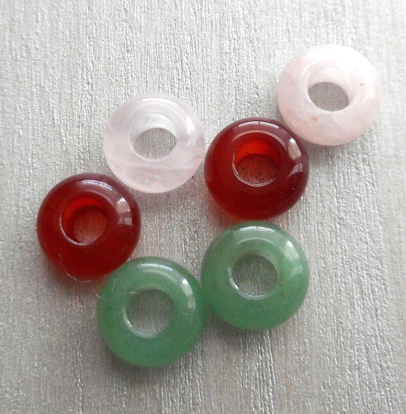 Large Hole 20pcs Natural Green Aventurine-onyx-rose quartz gemstone European Crystal Charms Beads Spacers Fit Snake Chain Charm Bracelets