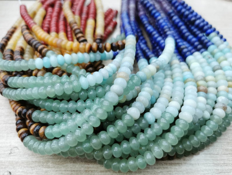 Natural 7 stone Chakra Beads Rondelle Gemstone Amethyst Lapis Sodalite Aventurine Tigers Eye Yellow Jade Red Jasper Amazonite 16 Strand