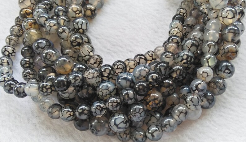 6mm 8mm 10mm 12mm Natural agate gemstone white black dragon vein agate round beads full strand 15.5