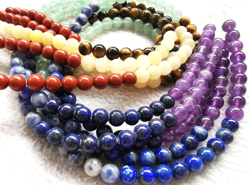 Natural 7 stone Chakra Beads Rondelle Gemstone Amethyst Lapis Sodalite Aventurine Tigers Eye Yellow Jade Red Jasper Amazonite 16 Strand