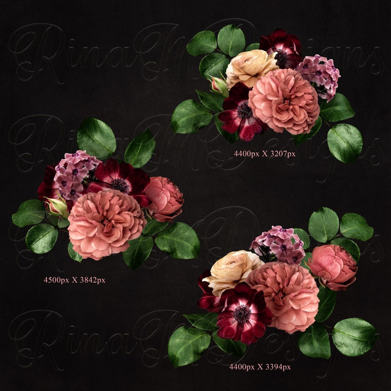 Vintage Flowers Clip art Roses Anemone Ranunculus Clipart Floral Elements PNG Flower DIY invites scrapbooking wedding invitations