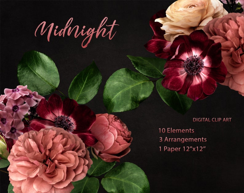 Vintage Flowers Clip art Roses Anemone Ranunculus Clipart Floral Elements PNG Flower DIY invites scrapbooking wedding invitations