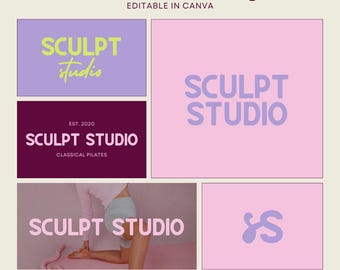 Zestaw do brandingu kobiecego pastelowego studia Pilates: logo, paleta kolorów, czcionki – Canva Editable