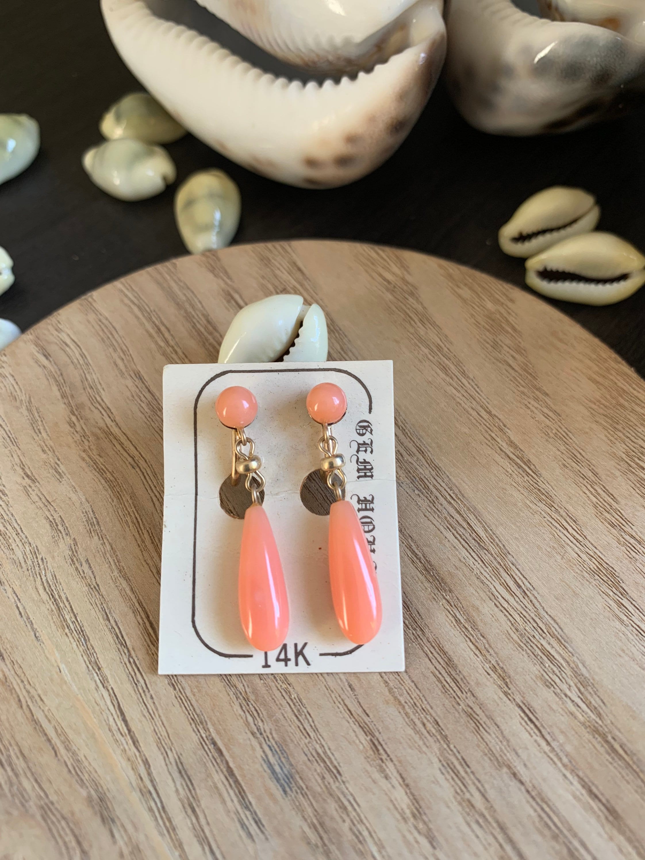 Boucles D'oreilles Anciennes - Corail Véritable, Perles, Or Rose Et Argent Massif, Occasion