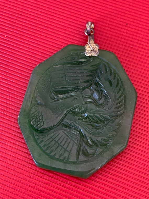 Jade Dragon Necklace, Green Jade Year of the Drago