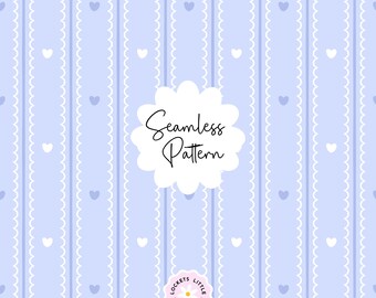 Patrón sin costuras azul pastel PNG, rayas festoneadas blancas y diseño de tela de rayas finas azules, lindo papel digital de corazón, coqueta para uso comercial