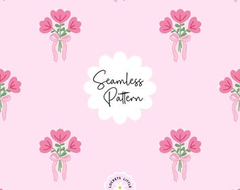 Patrón floral pequeño sin costuras PNG, Ramo de cuento de hadas con diseño de tela de cinta rosa, Papel floral, Estilo cottagecore caprichoso para uso comercial