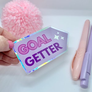 Goal Getter Holographic Sticker. Vinyl Sticker. Pastel Sticker. Positive Sticker.