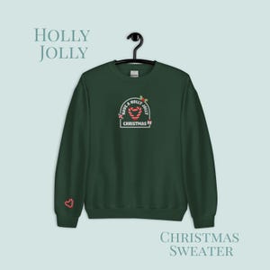 Embroidered Christmas Jumper: Candy Cane Hearts Unisex Sweater