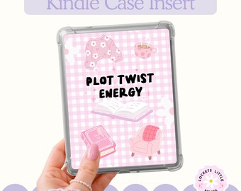 Inserto para funda Kindle PNG, rosa pastel, giro argumental, estilo literario, imprimible (descarga digital)