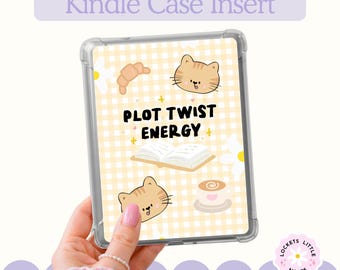 Inserto para funda Kindle PNG, amarillo pastel, giro argumental, estilo literario, imprimible (descarga digital)