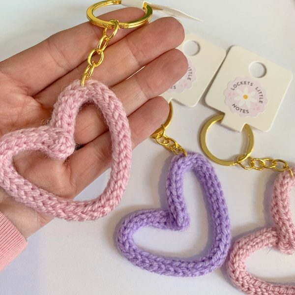 Knitted Icord Wire Heart Keyring. Cute Keyring. Handmade Keyring Gift