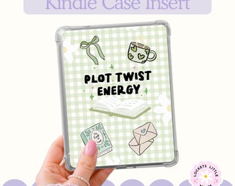 Inserto para funda Kindle PNG, color verde pastel, giro argumental, estilo literario, imprimible (descarga digital)