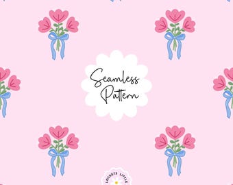 Patrón floral pequeño sin costuras PNG, Ramo de cuento de hadas con diseño de tela de cinta azul, Papel floral, Estilo cottagecore caprichoso para uso comercial