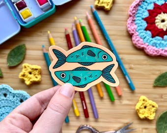Twin Fishies Vinyl Sticker- Water Resistant and Durable
