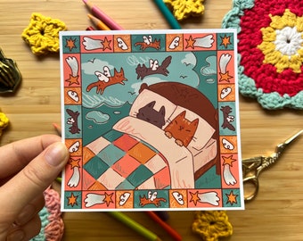Dreaming Cats Art Print- Printed on Matte 350 gsm Paper