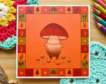Impresión de hongos adorables - Impreso en papel mate de 350 g/m² - Cottagecore and Autumn