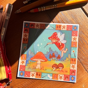 Mushroom Fairy Art Print- Printed on Matte 350 gsm Paper image 2