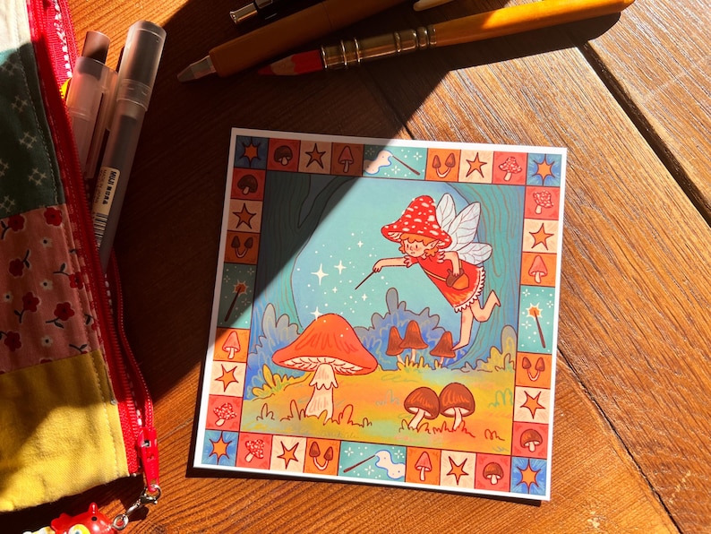 Mushroom Fairy Art Print- Printed on Matte 350 gsm Paper image 2