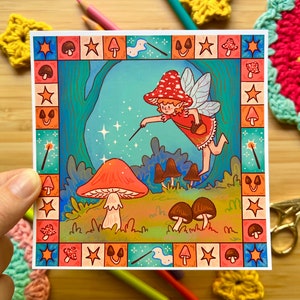 Mushroom Fairy Art Print- Printed on Matte 350 gsm Paper