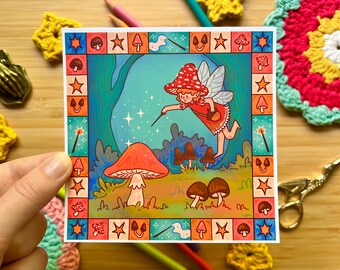 Stampa artistica di fata dei funghi - Stampata su carta opaca da 350 gsm