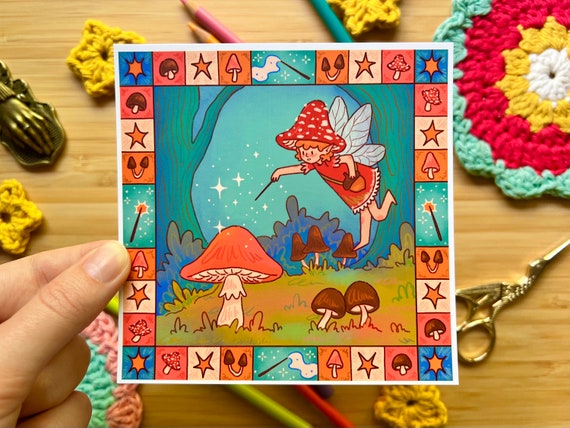 Mushroom Fairy Art Print- Printed on Matte 350 gsm Paper