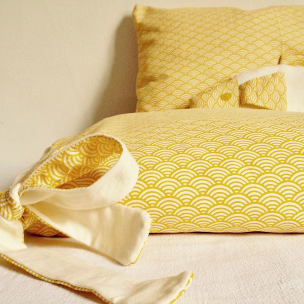 Parure de lit enfant VAGUES Jaune (Housse de couette & Taie d'oreiller) - Disponible en 3 formats