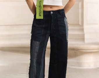 Black upcycle jeans, wide-leg jeans