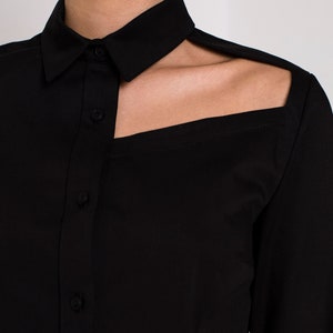 Naked collarbone black shirt, classic shirt, Custom made shirt, black blouse