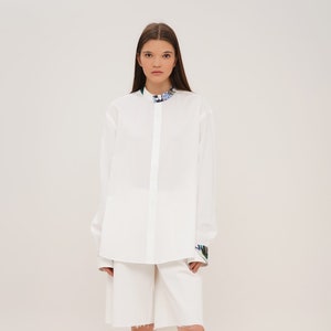 Upcycle white oversize shirt, sustainable clothing, recycling blouse image 1