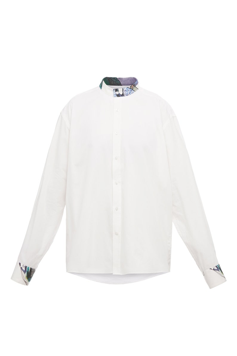 Upcycle white oversize shirt, sustainable clothing, recycling blouse image 3