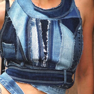 Upcycled Denim Patchwork Top: Custom Handmade Cotton Blouse