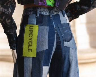 Blue upcycle jeans, wide-leg jeans