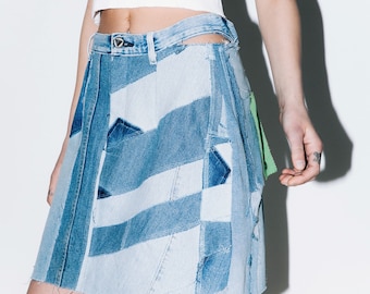 Blue upcycle jeans skirt