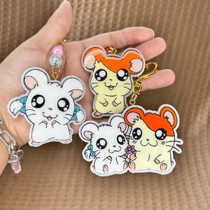 hamtaro hars sleutelhanger en strikken - hamtaro en bijou sleutelhanger hars - hamham club - Bijou Hamtaro HamHam liefdesverdriet Kawaii anime