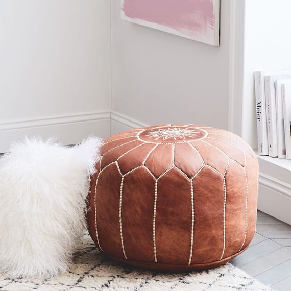 Pouf Ottoman Leather Pouf Handmade Pouf Brown Moroccan Pouf Etsy