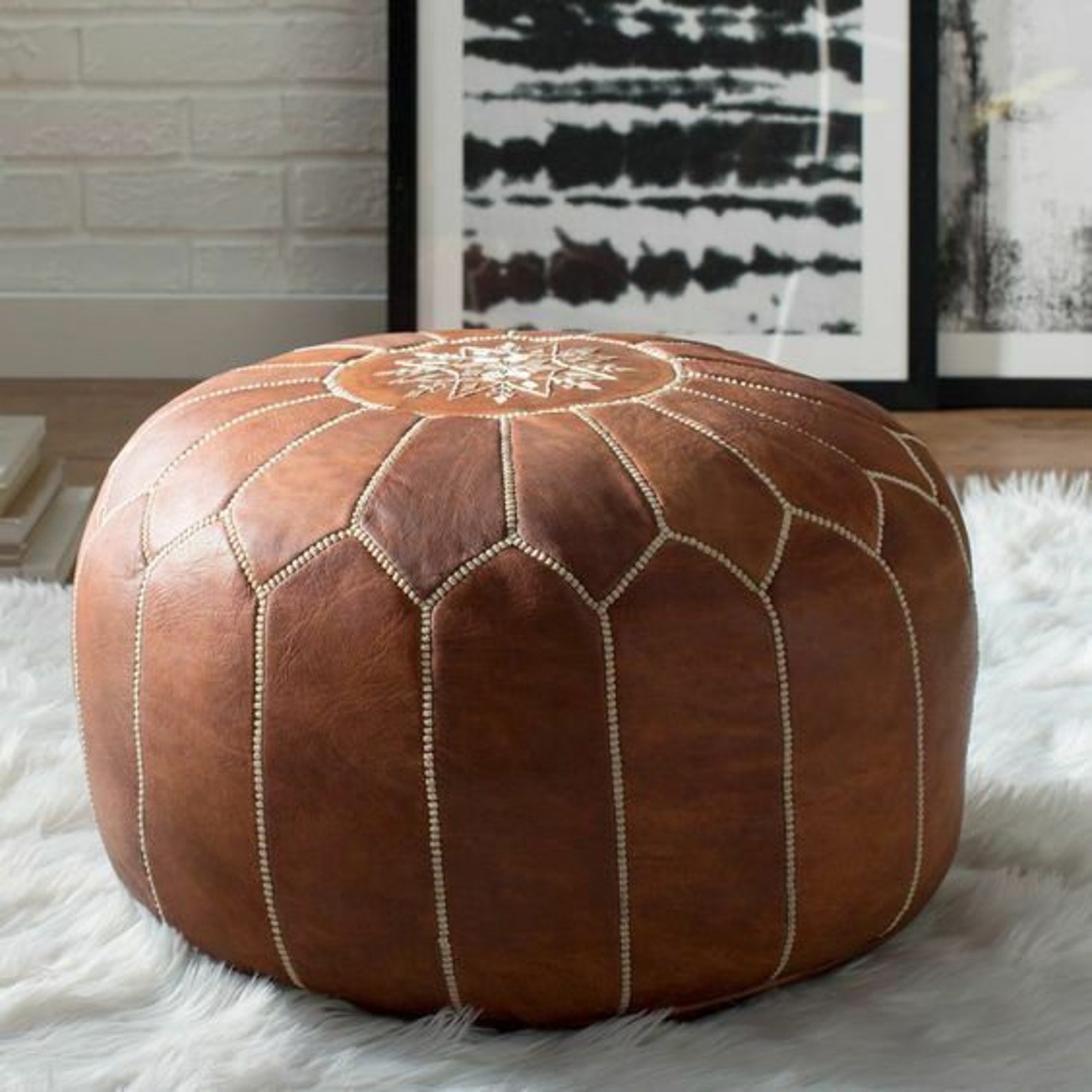 Pouf ottoman cuero pouf hecho a mano pouf marrón marroquí puf Etsy