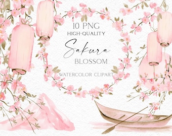 Cherry blossom landscape clipart. Watercolor sakura blossom png, Pink floral elements for wedding ivitation, baby shower, Mothers day
