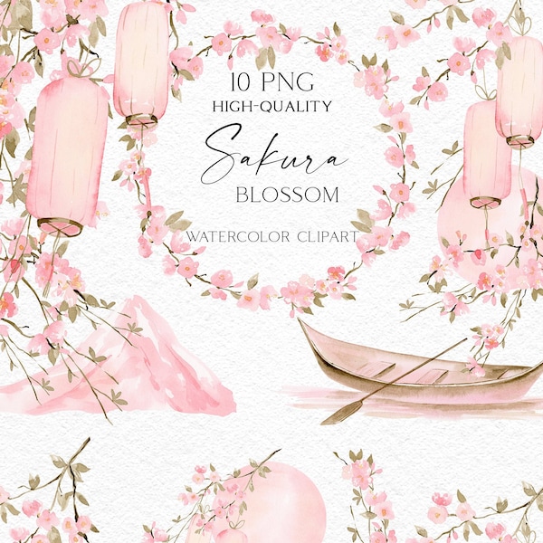 Cherry blossom landscape clipart. Watercolor sakura blossom png, Pink floral elements for wedding ivitation, baby shower, Mothers day