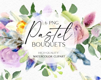 Watercolor boho flower clipart, Spring floral clip art, Hand painted pink and white flowers, bouquets for baby shower, Mother's day 120