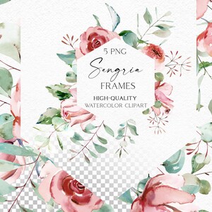Boho Roses Frame Clipart, Eucalyptus Watercolor Floral Borders Png ...