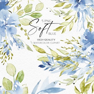 Watercolor boho roses clipart, Dusty blue florals clip art,  Baby blue floral bouquets png, Boy baby shower invites DIY 032