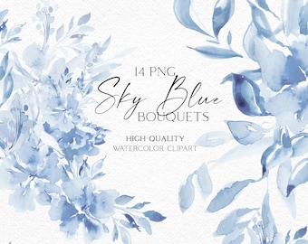 Dusty blue boho roses bouquets clipart, Baby blue flowers clipart,  Watercolor floral borders png, Boy baby shower invites DIY 032