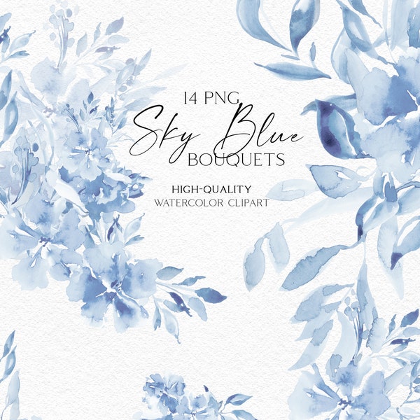 Dusty blue boho roses bouquets clipart, Baby blue flowers clipart,  Watercolor floral borders png, Boy baby shower invites DIY 032