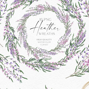 Watercolor heather clipart, pink floral wreath png, Boho clipart wedding invitation with lavender png and forest  grass 038