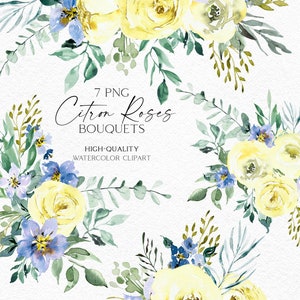 Clip art acquerello di rose gialle, clipart di rose boho, bordi floreali giallo pallido png per inviti di nozze, baby shower fai da te 033