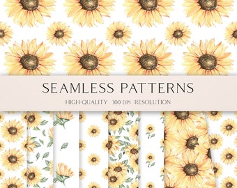 Papel digital de girassol boho, Padrão sem emenda de girassol para tecido, Padrão sem emenda floral amarelo para scrapbooking digital 023